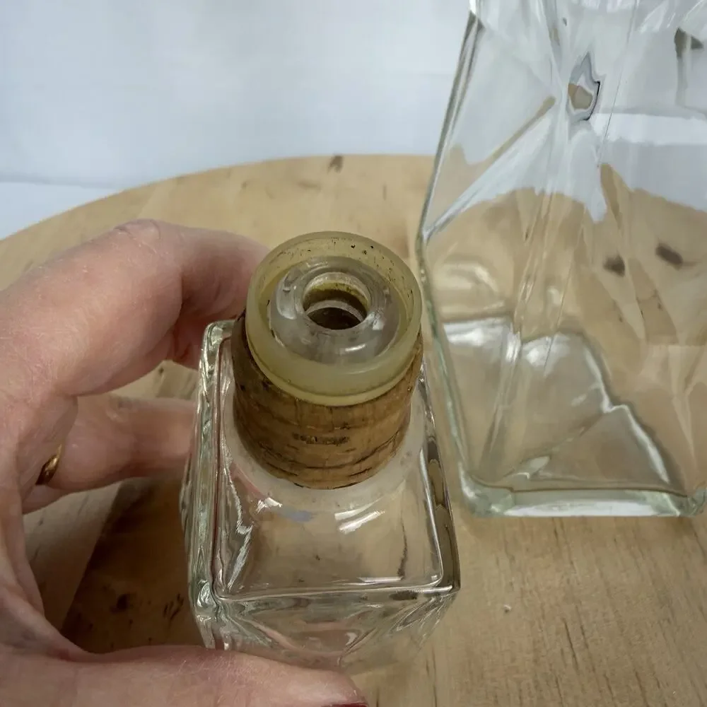 Mid-Century Modern Triangular Design Liquor Bottle/Decanter Clear Glass 12